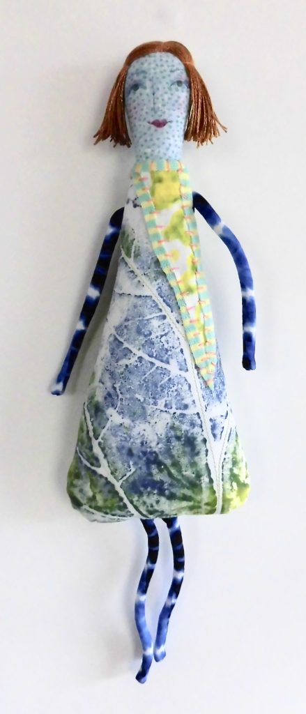 Pig-Tailed Sister w/Blue Leaf Print